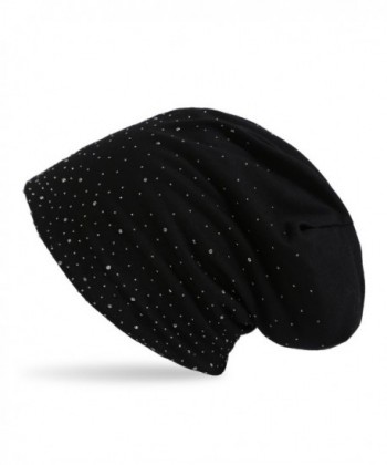 Zeya beauty Beanie Cap- Strass Nieten Im Elden Streifen Design- Slouch Longbeanie- Unisex. - Black - C81803YTWX8