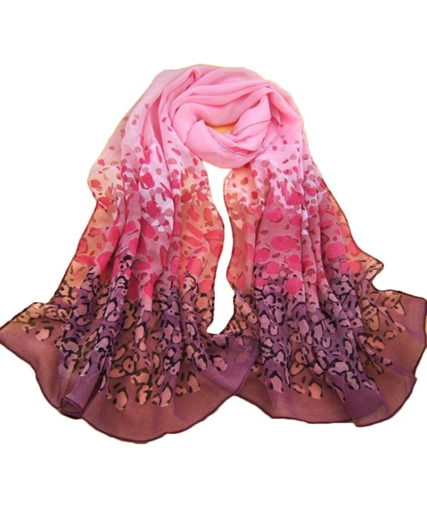Franterd Women Gradual Change Color Long Chiffon Wraps Shawl Scarves - Pink - C512BX2USX9