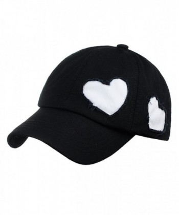 C.C Women's Heart Cut Design Cotton Unstructured Precurved Baseball Cap Hat - Black/White Heart - CM17YC2UANH