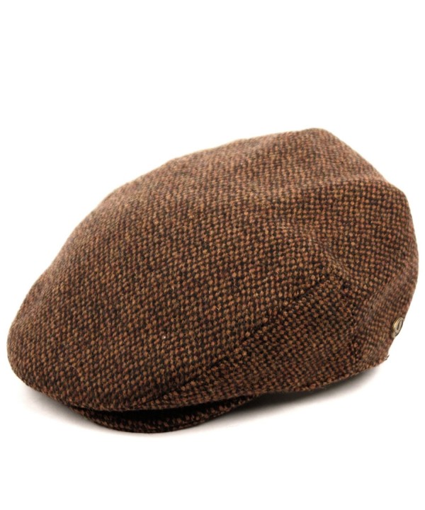 EPOCH Men's Herringbone Wool Tweed Newsboy Ivy Cabbie Driving Hat - Brown - C612O8GTCIG