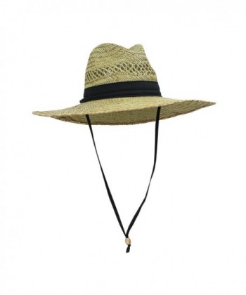 Men's Straw Outback Lifeguard Sun Hat with Wide Brim - CE11YJPUFB3
