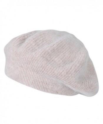 ililily Solid Color Angora French Beret Knit artist Flat Winter Hat - Beige - C8188YU29ZR