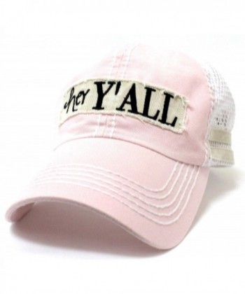 CAPS 'N VINTAGE Baby Pink Hey Y'all Embroidery Patch Baseball Trucker Hat - CV1859Z3KD7