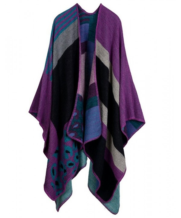 Myosotis510 Womens Oversized Blanket Poncho Cape Wrap Shawl Cardigans - Leopard Purple - CT12LUSYGNJ