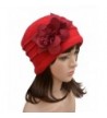Lawliet Felt Flower Trimmed Womens Warmer Wool Beanie Cap Dress Crochet Hat A123 - Red - CQ11N013JGP