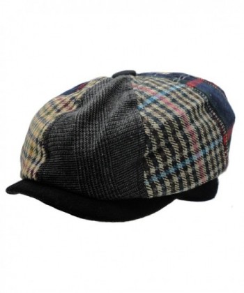 Men's Wool Blend Applejack Houndstooth Plaid IVY newsboy Hat - Multi-brown - C3185QMTA4R