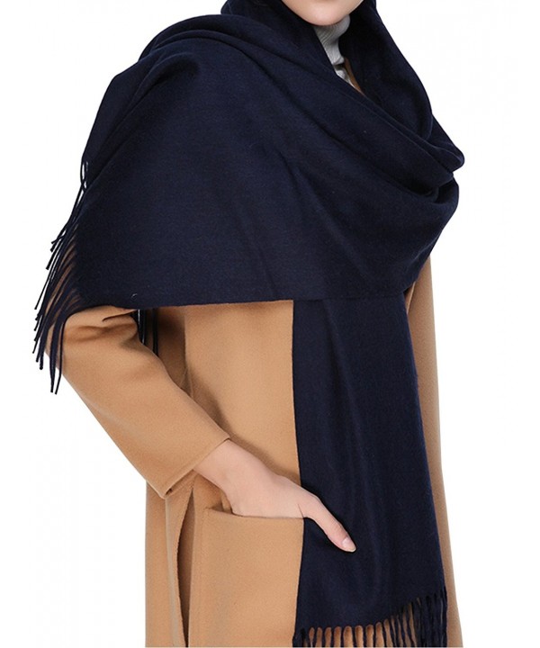 Cashmere Wool Scarf-Large Soft Women Men Scarves Winter Warm Shawl Gift - Navy Blue - CG1888L4TLY