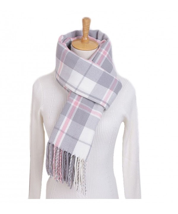 WETOO Women's Classic Cashmere Winter Tartan Scarf Warm Scarves Shawl Cape - Light Grey - C0189IZM6Y2