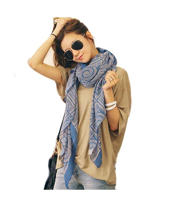 Yoyorule Women Long Soft Printed Scarves Shawl Wrap Scarf - Blue - CI12BCQLN3P