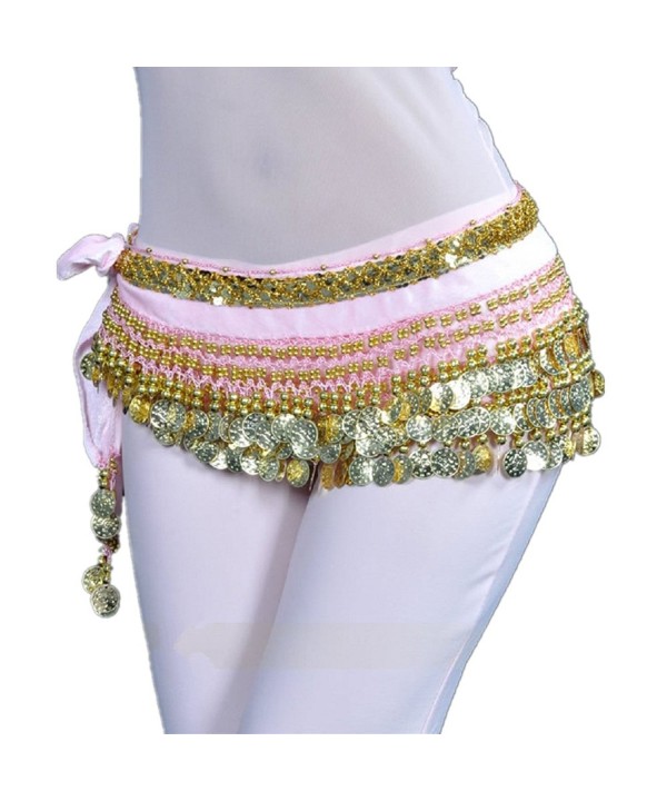 MUNAFIE Women's Belly Dance Coin Belt Hip Scarf - Light Pink - CB1824RHWOT