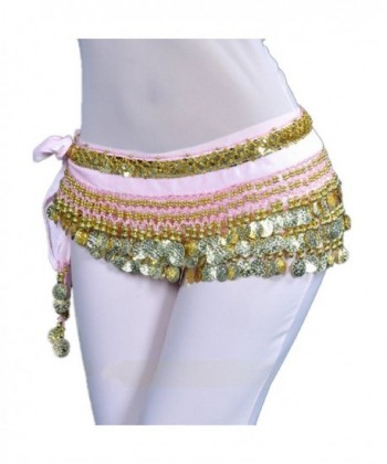 MUNAFIE Women's Belly Dance Coin Belt Hip Scarf - Light Pink - CB1824RHWOT