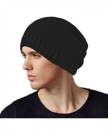 Original One Winter Stocking Cuff Beanie Fleece Lined Knit Hat Baggy Slouchy Skull Ski Cap - Black - CZ127B5EA5N