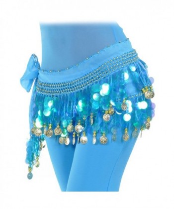Women's Chiffon Belly Dancing Hip Scarf for Shimmy 1000 Shining Coins - Turquoise - C8186HHEMT3