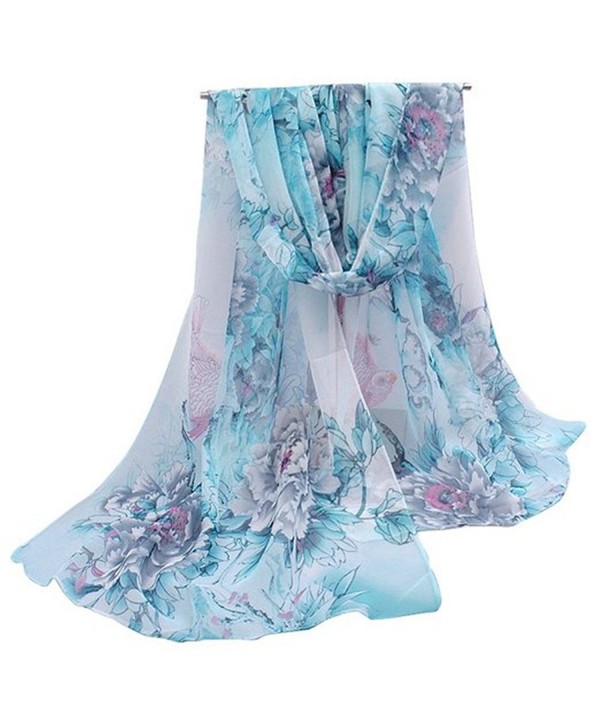 Academyus Women's Long Large Flower Printed Scarf Female Beach Shawl - Light Blue - CI12K29DFAL