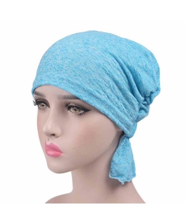 Fabal Women Cancer Chemo Hat Beanie Scarf Turban Head Wrap Cap - Blue - CD184XWZKQN