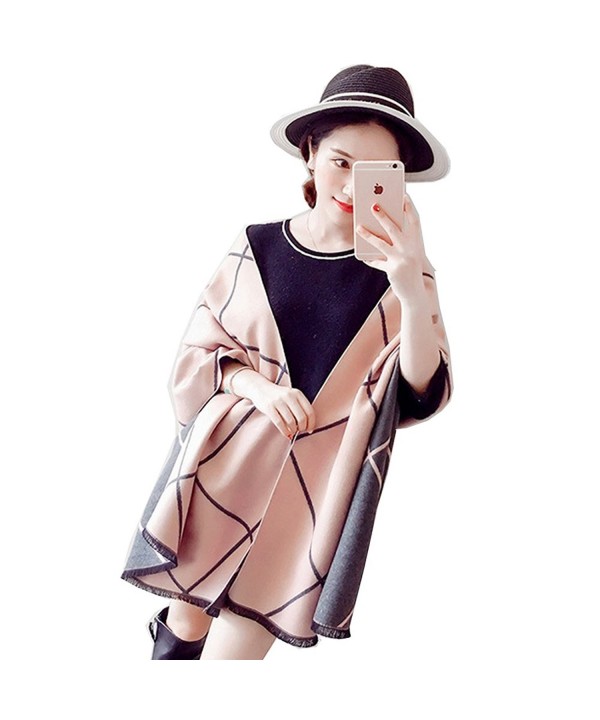 Stylish Oversize Plaid Blanket Big Square Long Scarves Warm Cashmere Shawl Wrap for Women - Pink&dark Grey - C81873DQ6RY