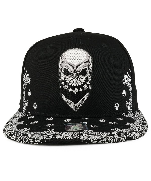 Trendy Apparel Shop Skull Bandana Embroidered Snapback With Paisley Print Flatbill Cap - Black - CD186NQLQZ0