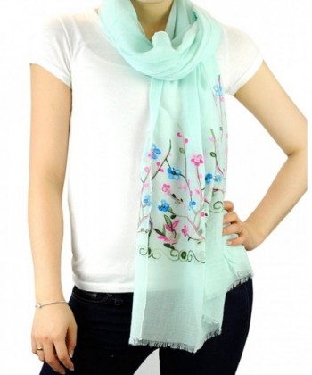 NYFASHION101 Women's Floral Embroidered Spring Scarf Shawl Wrap - Wildflower- Mint - C512E2YNJLN