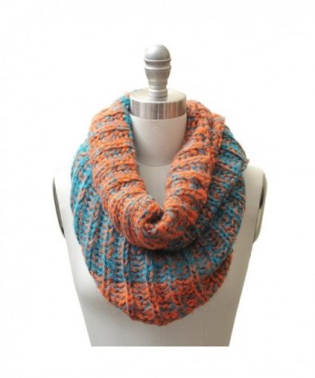 HUE21 Women's Comfy Two Tone Basic Knit Infinity Scarf Orange and Teal Blue Color - CT11HLX4S3V