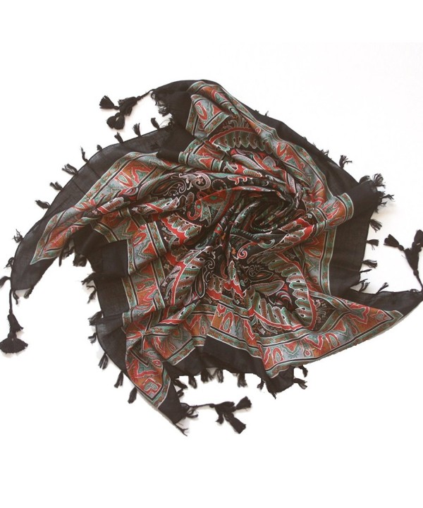 Kkusebo Women's Cotton Paisley Print Squared Scarf - Black - CR11ZFZKHTL