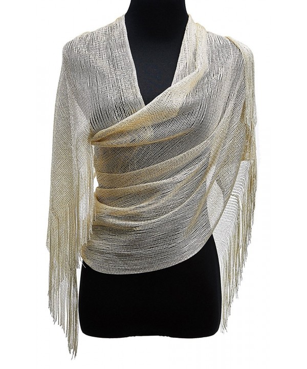 1920s Gatsby Weddings Evening Scarfs-Sheer Glitter Sparkle Piano Shawl Wrap - Champagne - CC12ODXMGON