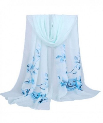 Women's Fashion Long Shawl Buedvo Ladies Chiffon Soft Wrap Flowral Print Scarf (63"x19.7"- Blue) - CF12O67Y2RZ