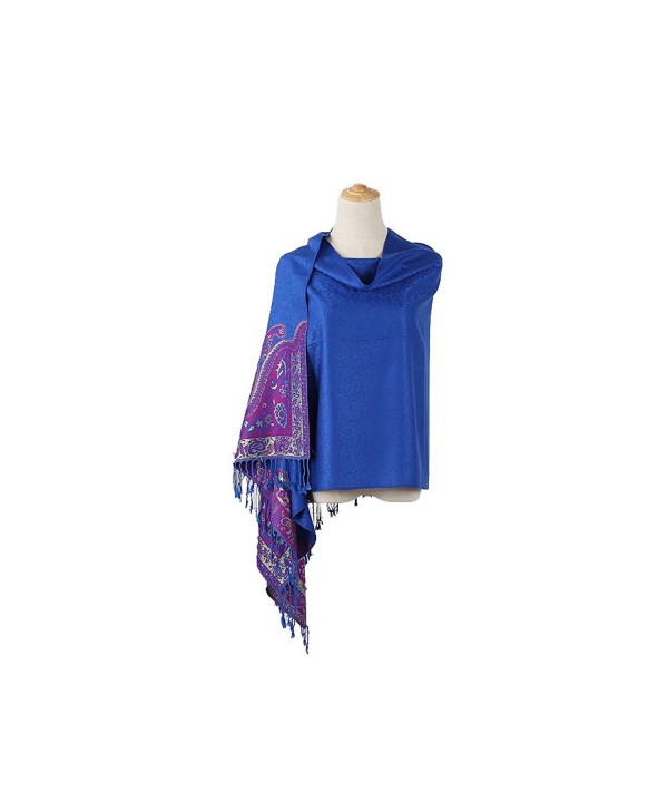 Women Paisley Pashmina Shawl Embroidery - Blue - CJ1809XKHTZ