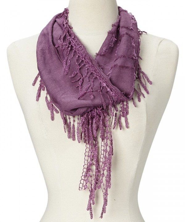 Women Lightweight Triangle Square Fringe Scarf - Purple - CV12GLK7B3X