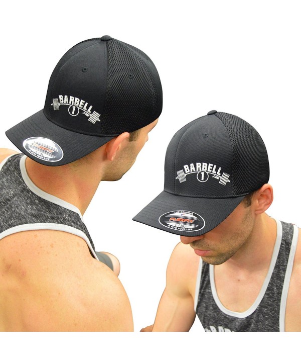 Barbell 1 FlexFit Fitted Cool Dry Hat - Powerlifting Bodybuilding Cap - Black- White - C112ITN9PWF