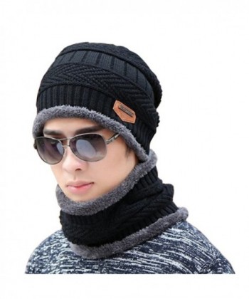 Supstar Winter Beanie Hat Scarf Set Wool Warm Knit Hat Thick Skull Cap for Men Women - Black - CT1884EGS6I