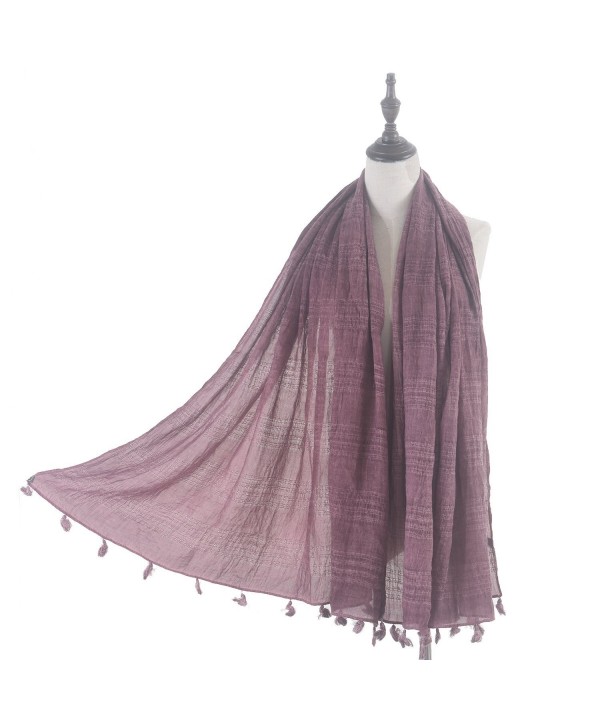 Aquazolax Women Soft Solid Color Checked Long Scarf Shawl with Tassel - Burgundy Red - CQ1872OGR5R