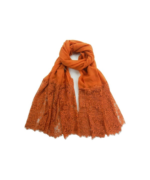 Women Lightweight Fashion Lace Scarf Solid Color Wrap Shawl Gzcvba Soft Evening Coverup - Dark Orange - CJ185D57H2Q