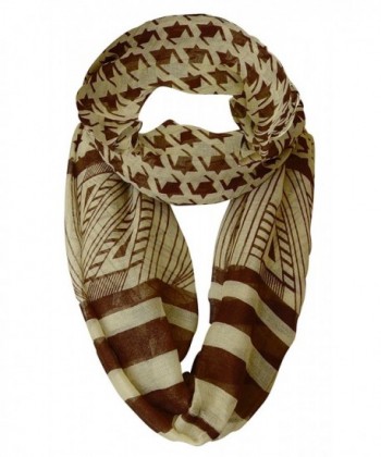 Peach Couture Light Tribal and Striped Houndstooth Sheer Infinity Loop Scarf - Brown & Tan - CJ11J4JXPC5
