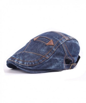 ZLS Stylish newsboy Hat Unisex Jean Leather Patches Washed Vintage Beret Hat - Darkblue - CJ12L51CQT7