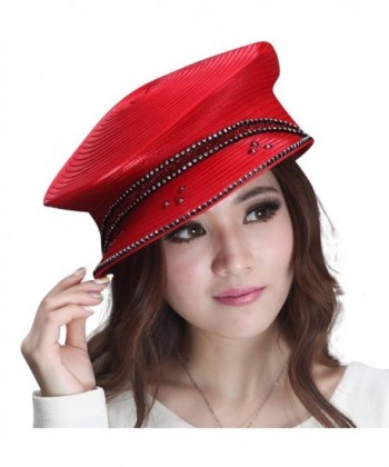 June's Young Ladies Church Hats Party Hats 100% Polyester Royal Blue Red 2 Colors - Red - CU11OI9T78R