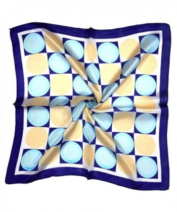 Blue Yellow Circle Printed Fine Small Silk Square Scarf - CN12OBBWDWN