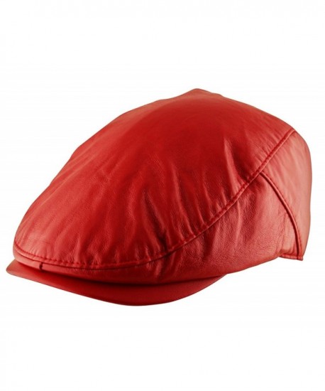 Men's Flat Cap Plain Faux Leather Hat Pre Curved Lined Vintage Gatsby Newsboy - Red - CT12C1ORBTR