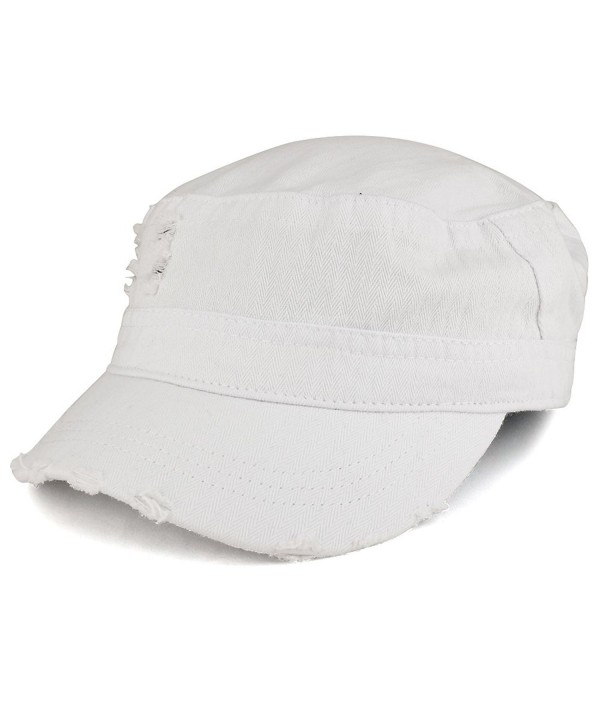 Armycrew Frayed Herringbone Textured Elastic Band Jeep Style Army Cap - White - C3185OEUIGY