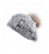 Women warm Knitting Cuffed Fluffy Pom Pom Beret Beanie - Grey - CQ12O7EB69W