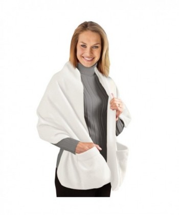 Fleece Wrap Shawl With Pockets- 66"L - Winter White - CE11P3DC5ZJ