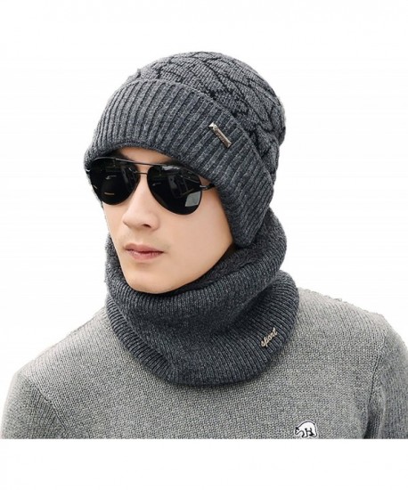 Ababalaya Men's Winter Warm Fleece Knit Beanie&Neck Scarf Windproof Face Mask Sets - Gray(cap+neck Scarf) - CK188L5KTLK