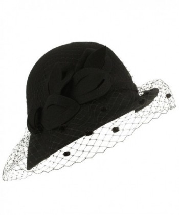 Winter Wool Elegant Fishnet Veil Floral Cloche Bell Bucket Church Hat - Black - CT1266GC7SB