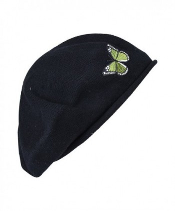 Landana Headscarves Green Butterfly On Beret For Women 100% Cotton - Black - C812JTNURNP