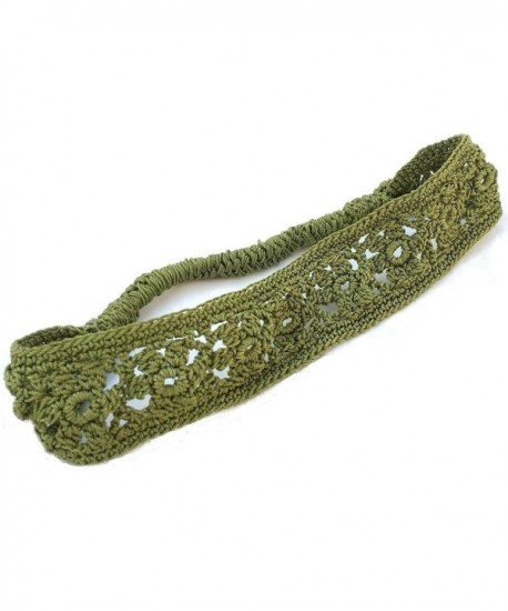 Crochet daisies elastic Headband handmade- good for women and girls - Olive - C917YQLQQ0O