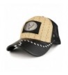 Trendy Apparel Shop Straw Design Metallic Rooster Logo Trucker Mesh Adjustable Baseball Cap - Tan Black - CK12OCXPCR1