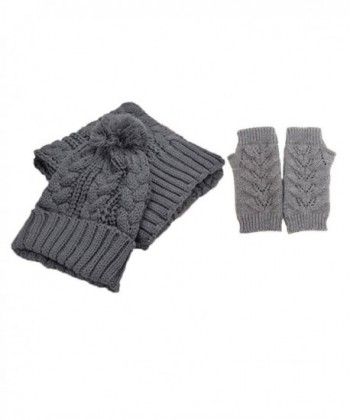 Jelinda Women Warm Knitted Scarf Gloves and Hat Winter Set - Gray - CR12O7D0FVG