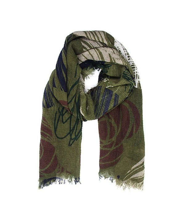 JIUMAN Womens Flowerlet Embroidery Cotton Tassels Soft Winter Warm Large Scarf - Dark Green - CU18634D389