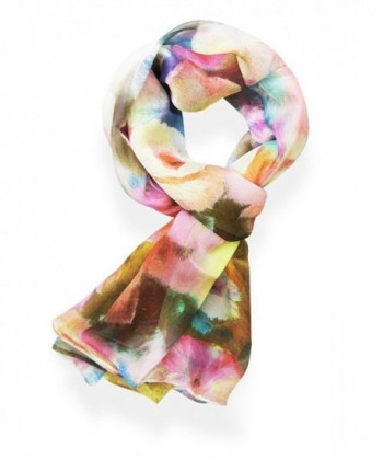 Womens Floral & Painters 100% Silk Great Nature Pattern Scarf - Paintedflowerapic - CQ12H3U1YO7