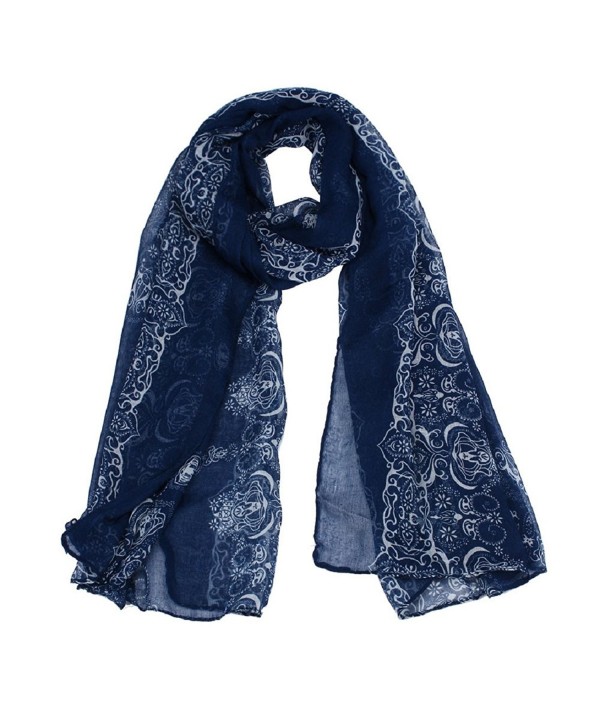 Lookatool Women Lady Classical Print Scarf Scarves Sun Protection Gauze Kerchief - Navy - CX127N0GZ3R