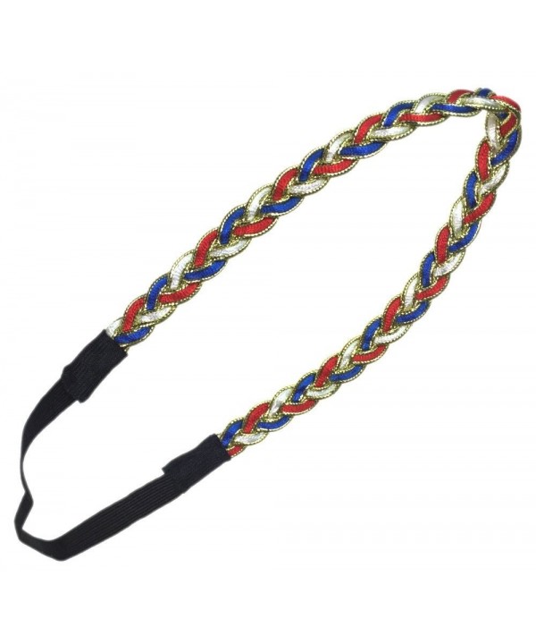 CB Accessories Independence Braided Elastic Fashion Headband Hair Accessory- Red- /White/Blue - CG11E0WRAPX